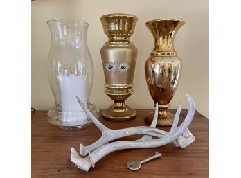 2 Vintage Gold Mercury Glass Vases