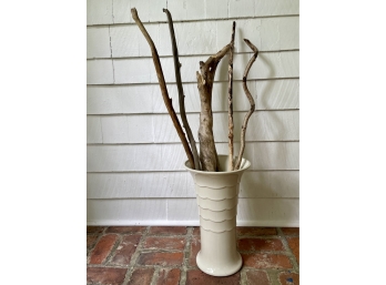 Vintage White Ceramic Pottery Umbrella Stand