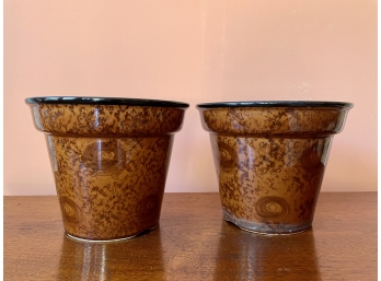 Pair Of Faux Bois Glazed Planters