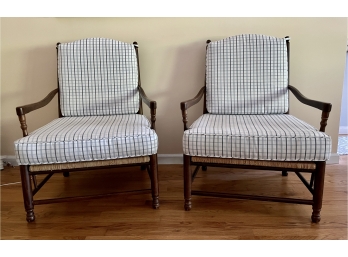 Pair Italian Rush Seat Ladder Back Chairs With Custom Cushions