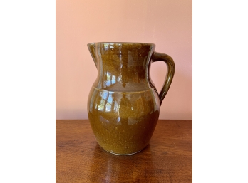 Large 19th Century Brown Glazed Pottery Jug / Pitcher With Handle, Marked 1