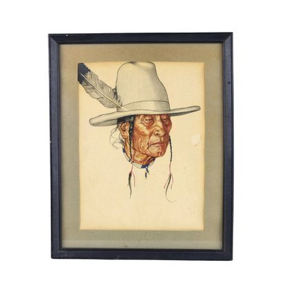 Vintage Framed Winold Reiss Morning Gun Native American Portraits 1 Of 3