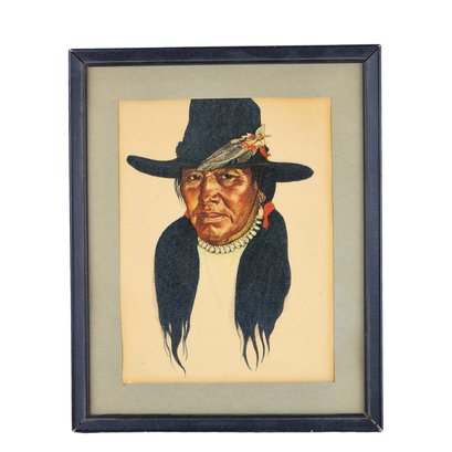 Vintage Framed Winold Reiss Native American Portraits Of James White Calf 3 Of 3