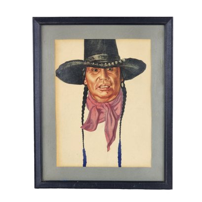Vintage Framed Winold Reiss Heavy Breast Native American Portraits 2 Of 3