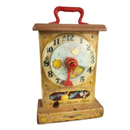 1964 Fisher Price Music Box Tick-tock Teaching Clock Toy 11' X 6.5'