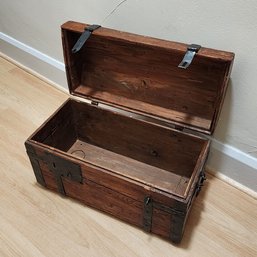 Antique Domed Pine Steamer Handmade Wooden Chest Trunk/Treasure Box With Iron Straps 25.5' X 12.5' X 16'