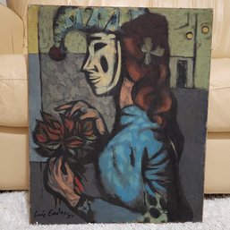 1951 Luis Eades Abstract Expression Of Woman Holding Flowers Painting 20' X 24'