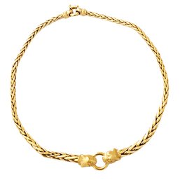 Italian 14k Yellow Gold Lioness Foxtail Mesh Necklace With Spring Ring Clasp