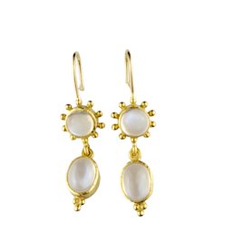 18K Yellow Gold Moonstone Oval Cabochon Drop Earrings