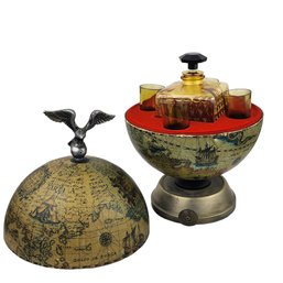 Vintage Retro Old World Map Globe Shot Decanter Glasses Musical Bar Set