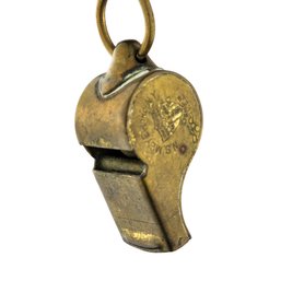 Antique N.S Meyer Army Navy Large Solid Brass Whistle On A Chain
