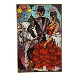 1966 EZ Aquillo Vintage Flamenco Dancer Print Artwork On Panel 6.75' X 10.25' 1 Of 2