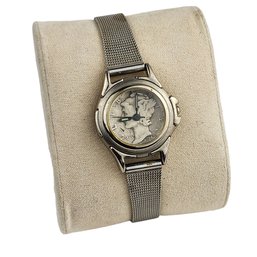 1943 Vintage Liberty Dime Dial Watch With Mesh Band