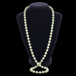 Green Pearl Jadeite With 14k Gold Beaded Necklace 15'