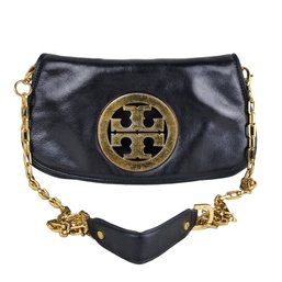 Vintage Tory Burch Leather Black Reva Logo Crossbody Bag