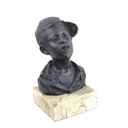 Giovanni De Martino (1870-1935) Boy Wearing Hat Bronze Sculpture Bust