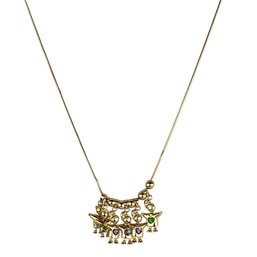 14K Yellow Gold Long Necklace With Kid Birthstones