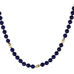 Vintage 14k Yellow Gold Lapis Lazuli Beaded Long Necklace 30'