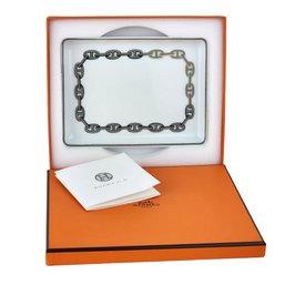 Hermes Chaine D'ancre Bracelet Platinum Tray Sushi Plate Porcelain 1 Of 3