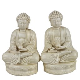 Bhaisayaguru White Medicine Buddha Figurine Statue 6.75' Set Of 2