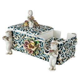 Capodimonte Italian Hand Decorated Porcelain Cigar/Cigarette Box 2 Ashtray