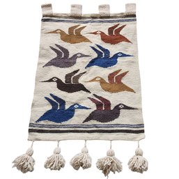 Multi-colored Bird Handwoven Hanging Wool Flatweave 23' X 39'