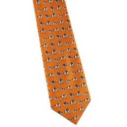 Hermes Equestrian Horse Orange Silk Tie 1 Of 3