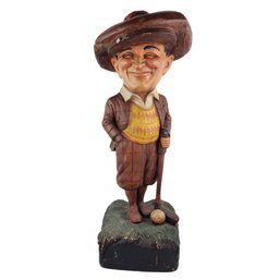 Signed Jo Mead Original Sculpture Golf Man Caricature Plaid Tweed Outfit Chicago Artist