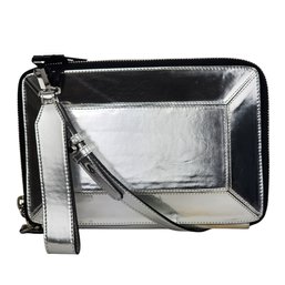 Mackage Silver Leather Crossbody Clutch Bag With Dust Bag