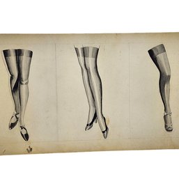 Vintage Watercolor Of Sexy Legs In Stocking Wall Art On Cardboard 1 0f 2