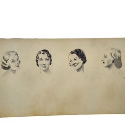 Vintage Watercolor Of Beautiful Facial Portraits Of Women Wall Art On Cardboard 2 0f 2