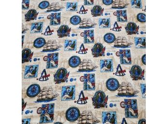 Vintage 1970s American Colonial Print Fabric Maritime, Liberty Bells, US History Curtains 6M Long