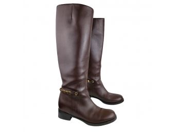 Salvatore Ferragamo Dark Brown Leather Knee Riding Boots Size 8.5