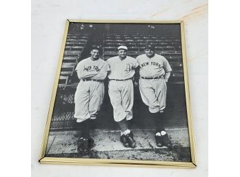 Vintage 1930s Frame Baseball Legent Print Picture Of Lou Gebrig, Jimmie Foxx & Babe Ruth