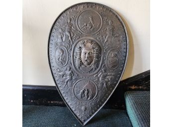 Early 1900s Renaissance Style Heavy Medusa Cast Iron Wall Shield 29' X 19'