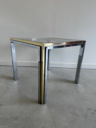 1970s Willy Rizzo Style Brass And Chrome Square End Table