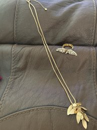 Long Gold Necklace And Gold Ponytail Holder #1012