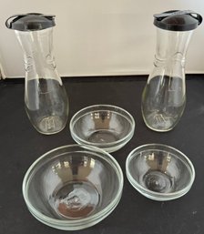 3 Glass Bowls And 2 Dressing Mixers