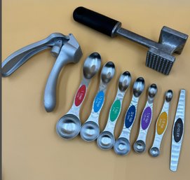 Measuring Spoons, Meat Tenderizer, Garlic Press
