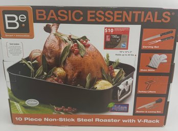 10 Piece Non-Stick Steel Roaster With V-Rack New