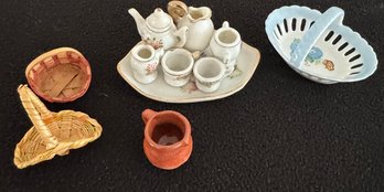 Doll House / Mini Tea Set With Misc Items