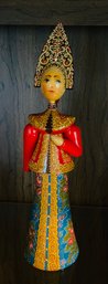 Handcrafted Wooden Kyrgyzstan Empress Figurine With Native Headdress - Shipping Avail.