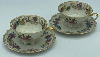 Set Of 2 Royal Bayreuth Footed Cup & Saucer Sets - Pattern~ Nuremberg Bavaria  ( #4 Of 5 Being Offered)