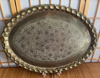 26.25' Hand Chiseled Oval Brass Tray - (Turkish?)