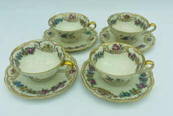 Set Of 4 Royal Bayreuth Footed Demitas Cup & Saucer Sets - Pattern~ Nuremberg Bavaria( #2 Of 2 Being Offered)