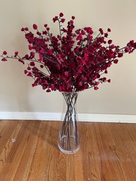 Large 22' Glass Vase With Artificial Red Plum Blossum Flowers - (Pickup & UPS 3rd Party Shipping Available)