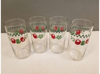 Set Of 4 Corelle HOMEMADE FARM FRESH Glass Water Tumblers, 6'high X 2-3/4' Diameter