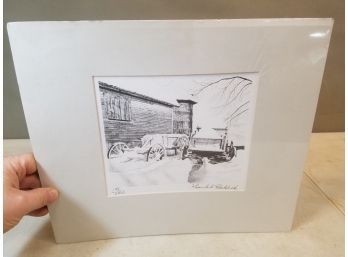 Frank Packlick Limited Edition Print: Barn Wagon Farm Scene In Winter, Pencil Signed, 14x12 Mat, 7.75' X 6.75'