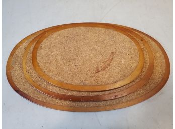 Set Of 3 Mid Century Danish Modern Oval Teak Trivet Hot Pads, Made In Sweden, 8.75'L To 13.75'L