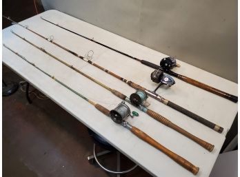 Lot Of Salt Water Fishing Rods & Reels, Penn Peer 209, Pflueger 1885, Berkley 818 T90-7', Penn Leveline 350